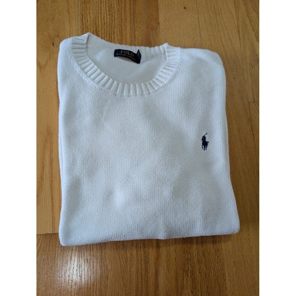 Polo Ralph Lauren Mens XL White Cotton Crewneck Knit Sweater Pony Logo - Picture 6 of 6